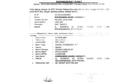 Info Kehilangan STNK Milik Warga Malang