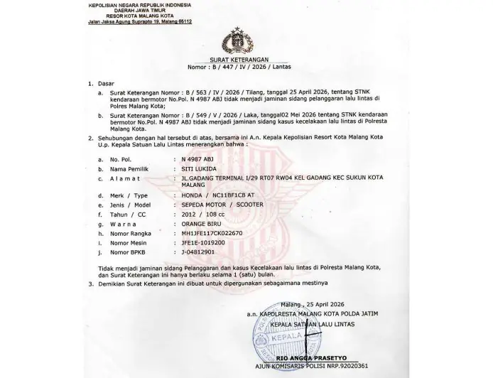 Info Kehilangan STNK Warga Kota Malang