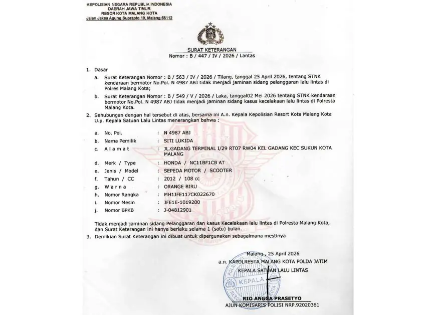 Info Kehilangan STNK Warga Kota Malang