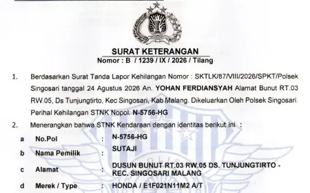 Info Kehilangan STNK Milik Warga Malang